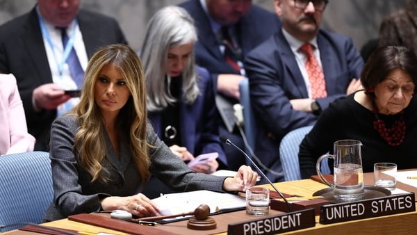 US First Lady Melania Trump chairs a meeting of the United Nations Security Council