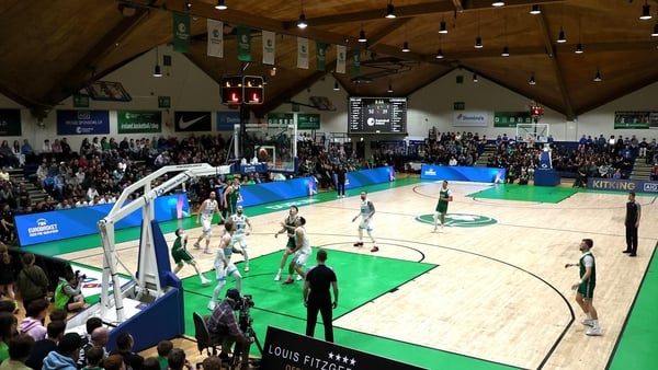 A general view of the National Basketball Arena as CJ Fulton of Ireland scores a basket during the FIBA EuroBasket 2029 Pre-Qualifiers Group A match between Ireland and Luxembourg at the National Basketball Arena in Dublin. Photo by Paul Phelan/Sportsfile