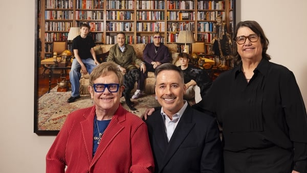 (left to right) Sir Elton John, David Furnish and Catherine Opie at the unveiling of Elijah, David, Elton and Zachary (2025) by Catherine Opie, at the National Portrait Gallery in London. The portrait capturing Sir Elton; his husband, filmmaker David Furn