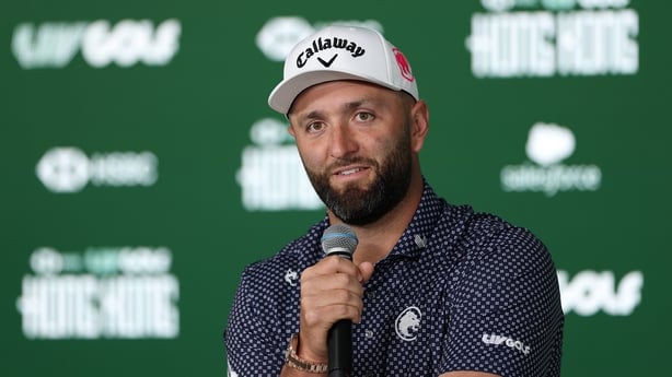 HONG KONG, CHINA - MARCH 03: Jon Rahm of Legion XIII speaks to the media during a press conference ahead of LIV Golf Hong Kong at Hong Kong Golf Club on March 03, 2026 in Hong Kong, China. (Photo by Kate McShane/Getty Images)