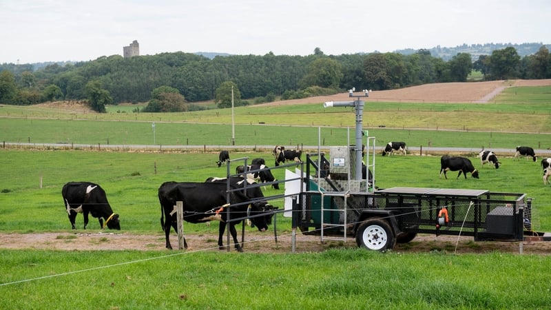 A Green Feed for measuring methane emissions in use in a field at Teagasc Moorepark