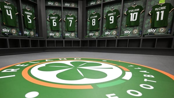 A general view inside the Republic of Ireland dressing room before the 2027 FIFA Women’s World Cup Qualifier match between Republic of Ireland and France at Tallaght Stadium in Dublin.