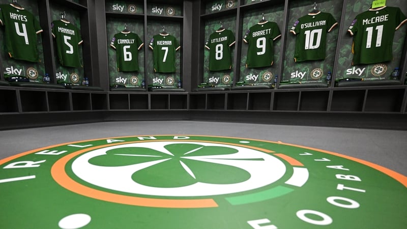 A general view inside the Republic of Ireland dressing room before the 2027 FIFA Women’s World Cup Qualifier match between Republic of Ireland and France at Tallaght Stadium in Dublin.