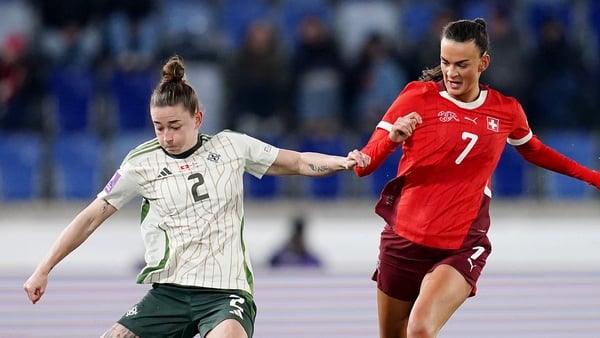 LAUSANNE, SWITZERLAND - MARCH 03: Rebecca McKenna of Northern Ireland controls the ball whilst under pressure from Riola Xhemaili of Switzerland during the 2027 FIFA Women's World Cup Qualifier match between Switzerland and Northern Ireland at Stade de la