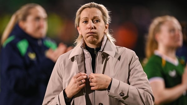Republic of Ireland head coach Carla Ward reacts after her side's defeat in the 2027 FIFA Women’s World Cup Qualifier match between Republic of Ireland and France at Tallaght Stadium in Dublin.