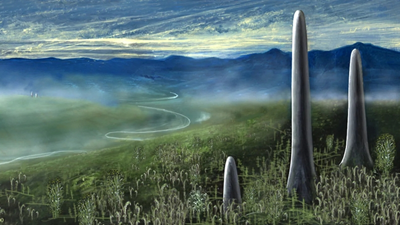 A rendering of Prototaxites as it may have looked during the early Devonian Period, approximately 400 million years ago. Credit: Painting by Mary Parrish, National Museum of Natural History.