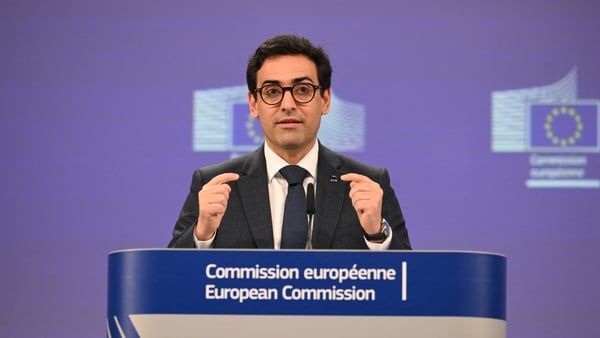 EU Executive Vice-President for Prosperity and Industrial Strategy Stephane Sejourne gives a press conference to unveil EU "Industrial accelerator Act" at the EU Commission headquarters in Brussels on March 4, 2026. (Photo by Nicolas TUCAT / AFP)
