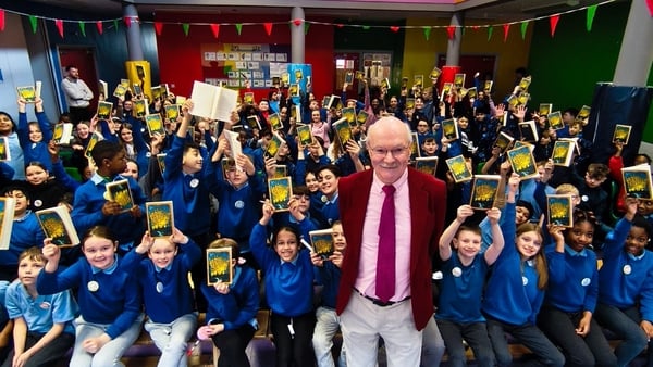 Author Brian Gallagher with the students from St Mary's NS, Edgeworthstown