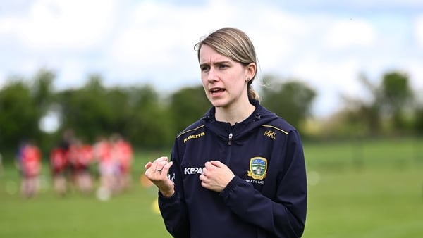 Meath's Mary Kate Lynch coaching during the 2025 ZuCar Gaelic4Teens Festival Day featuring players from Clann na Banna of Down, St Nicholas of Louth and Ratoath of Meath at Trim GAA Club, Meath.