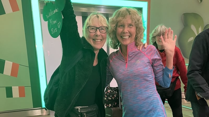 Elaine Gleeson (in purple outfit) meeting sister Norita Geary