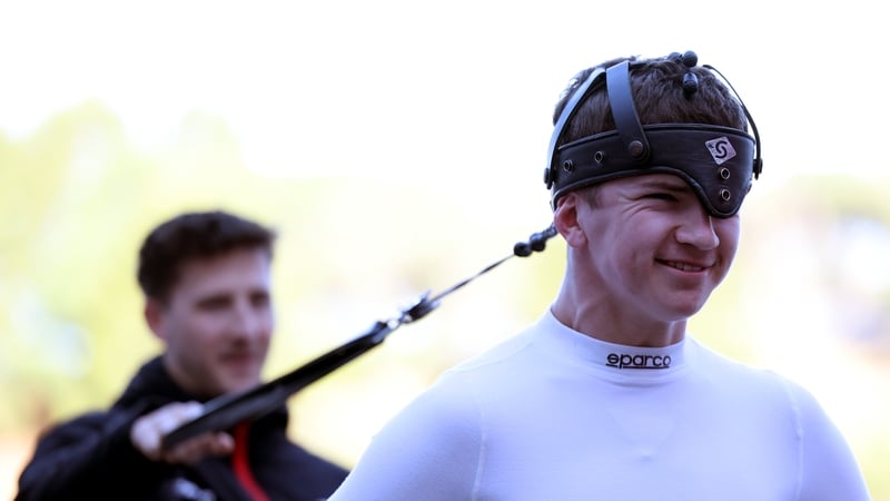 Fionn McLaughlin of Ireland and Hitech TGR (24) warms up during day three of Formula 3 Testing at Circuit de Barcelona-Catalunya on February 12, 2026 in Barcelona, Spain.