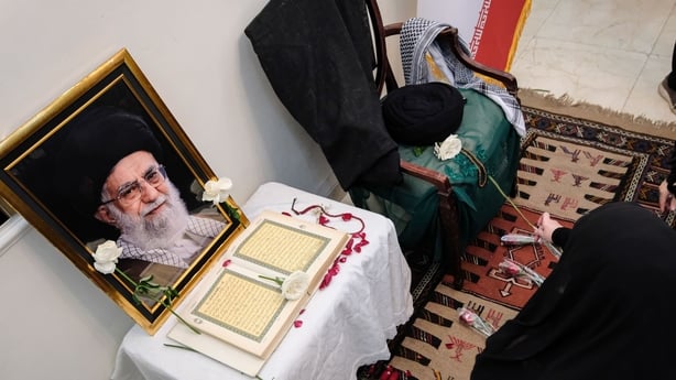 A memorial to the late Supreme Leader of Iran, Ayatollah Ali Khamenei, at the Iranian Ambassador's residence in Indonesia