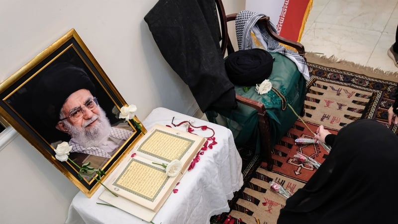 A memorial to the late Supreme Leader of Iran, Ayatollah Ali Khamenei, at the Iranian Ambassador's residence in Indonesia