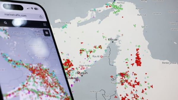 MarineTraffic map showing current ships traffic on Strait of Hormuz