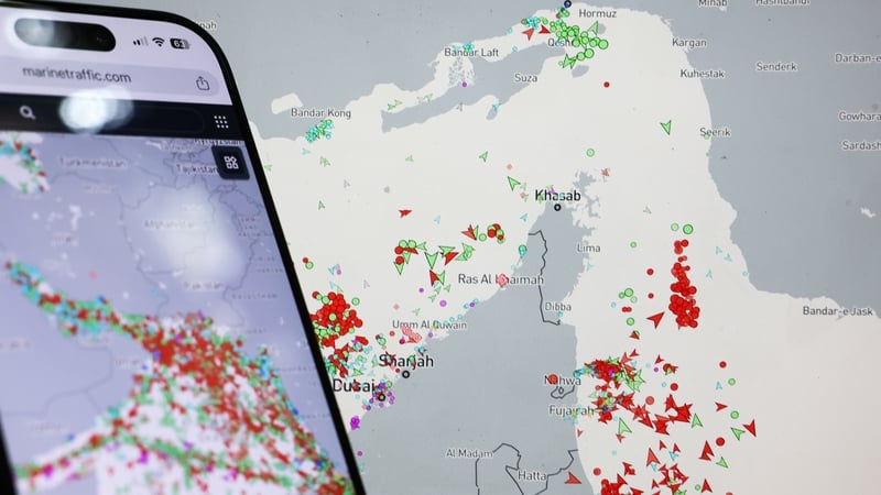 MarineTraffic map showing current ships traffic on Strait of Hormuz