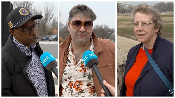 Photo show a collage of three people in Washington speaking to RTÉ News