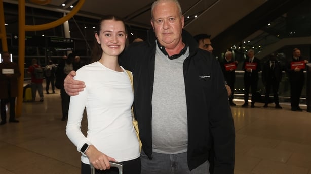 Megan O'Riordan with her father Michael O'Riordan after she flew to Dublin from Dubai