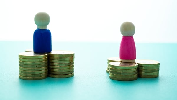 Wooden figures and piles of coins to indicate the gender pay gap