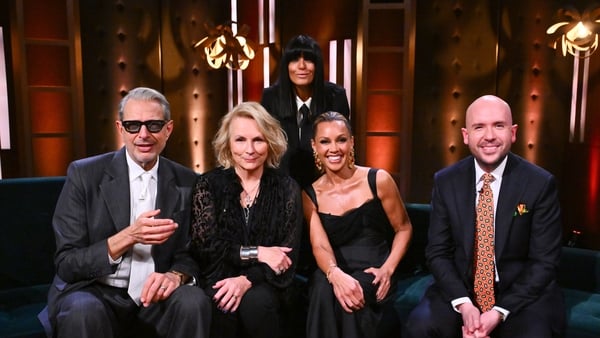 Claudia Winkleman with guests (front row left to right) Jeff Goldblum, Jennifer Saunders, Vanessa Williams and Tom Allen during filming for The Claudia Winkleman Show at BBC Studioworks 6 Television Centre, Wood Lane, London, to be aired on BBC One and BB