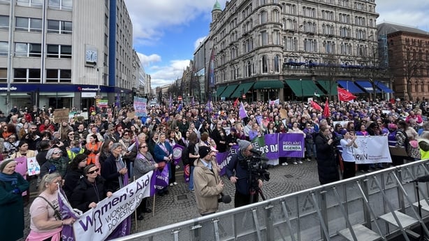 A large crowd has attended an International Women's Day rally in Belfast