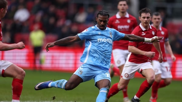 Coventry City's Haji Wright scores against Bristol City in Championship, March 2026