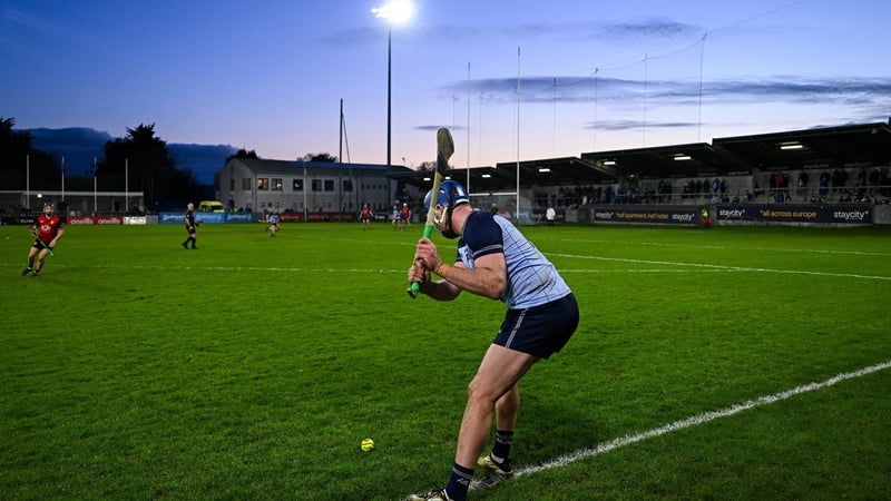 7 March 2026; John Hetherton of Dublin takes a free during the Allianz Hurling League Division 1B match between Dublin and Down at Parnell Park in Dublin. Photo by Ramsey Cardy/Sportsfile