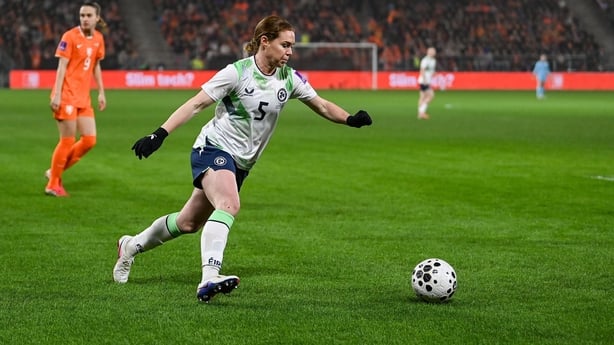 Aoife Mannion of Republic of Ireland during the 2027 FIFA Women's World Cup Qualifier match between the Netherlands and Republic of Ireland at Stadion Galgenwaard in Utrecht, Netherlands. Photo by Stephen McCarthy/Sportsfile