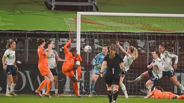 Lineth Beerensteyn of Netherlands scores winning goal against Ireland - Women's World Cup qualifier - March 2026