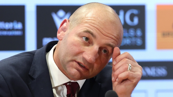 ROME, ITALY - MARCH 07: Steve Borthwick, the England head coach faces the media at the post match press conference after their defeat in the Guinness Six Nations 2026 match between Italy and England at Stadio Olimpico on March 07, 2026 in Rome, Italy. (P