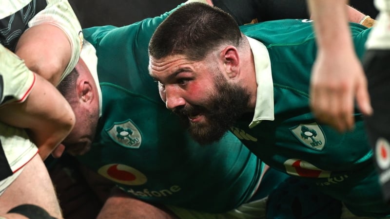6 March 2026; Tom O’Toole of Ireland during the Guinness 6 Nations Rugby Championship match between Ireland and Wales at the Aviva Stadium in Dublin. Photo by Ramsey Cardy/Sportsfile