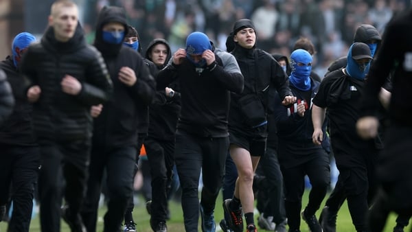GLASGOW, SCOTLAND - MARCH 08: Rangers Ultras invade the pitch following the Scottish Gas Scottish Cup Quarter Final match between Rangers and Celtic at Ibrox Stadium on March 08, 2026 in Glasgow, Scotland. (Photo by Ian MacNicol/Getty Images)