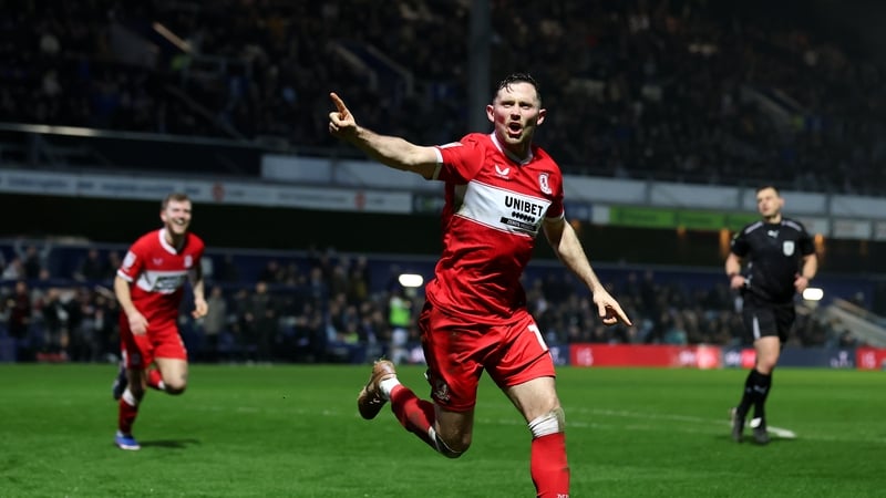 LONDON, ENGLAND - MARCH 08: Alan Browne of Middlesbrough celebrates after he scores his sides second goal during the Sky Bet Championship match between Queens Park Rangers and Middlesbrough at Loftus Road on March 08, 2026 in London, England. (Photo by Al