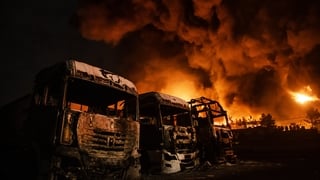 Fire breaks out at the Shahran oil depot after US and Israeli attacks, leaving numerous fuel tankers and vehicles in the area unusable in Tehran, Iran on March 8, 2026