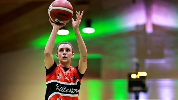 18 January 2026; Audrey Roden of Killester makes a free throw during the Domino's WSL National Cup final match between Killester and FloMAX Liffey Celtics at the National Basketball Arena in Tallaght, Dublin. Photo by Thomas Flinkow/Sportsfile