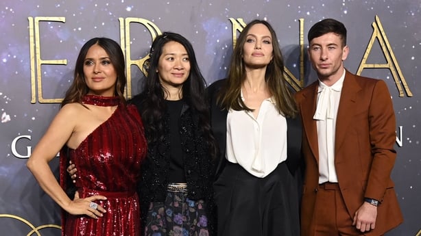 Salma Hayek, director Chloe Zhao, Angelina Jolie and Barry Keoghan attend the The Eternals UK Premiere