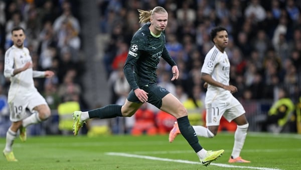 Manchester City's Erling Haaland makes a run during the Champions League clash with Real Madrid in December