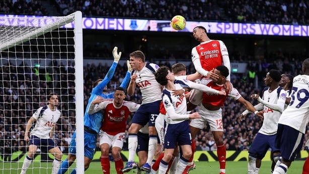 LONDON, ENGLAND - FEBRUARY 22: Gabriel of Arsenal heads the ball at a corner during the Premier League match between Tottenham Hotspur and Arsenal at Tottenham Hotspur Stadium on February 22, 2026 in London, United Kingdom. (Photo by Jacques Feeney/Offside/Offside via Getty Images)