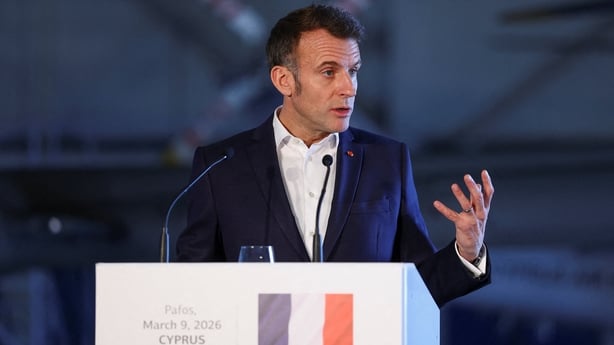 France's President Emmanuel Macron speaking during a visit to Cyprus