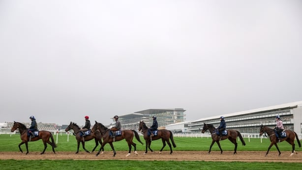 Cheltenham , United Kingdom - 9 March 2026: Horses from the Gordon Elliott yard make their way to the gallops ahead of the 2026 Cheltenham Racing Festival at Prestbury Park in Cheltenham, England. (Photo By Harry Murphy/Sportsfile via Getty Images)
