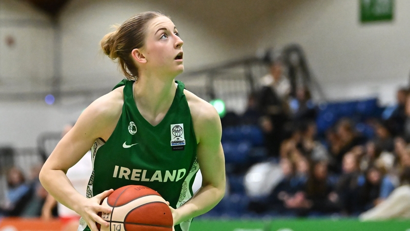 12 November 2025; Edel Thornton of Ireland warms-up at half-time at the FIBA Women's EuroBasket 2027 Qualifiers Group A match between Ireland and Luxembourg at the National Basketball Arena in Dublin. Photo by Piaras Ó Mídheach/Sportsfile