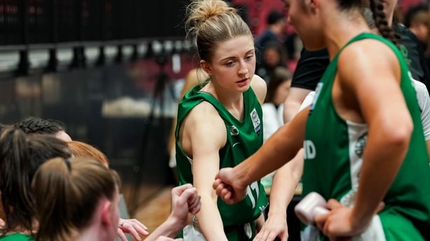18 November 2025; Edel Thornton of Ireland and teammates during the FIBA Women's EuroBasket 2027 Qualifiers Group A match between Israel and Ireland at Komandas Sporta Spelu Halle in Riga, Lativa. Photo by Oksana Dzadan/Sportsfile