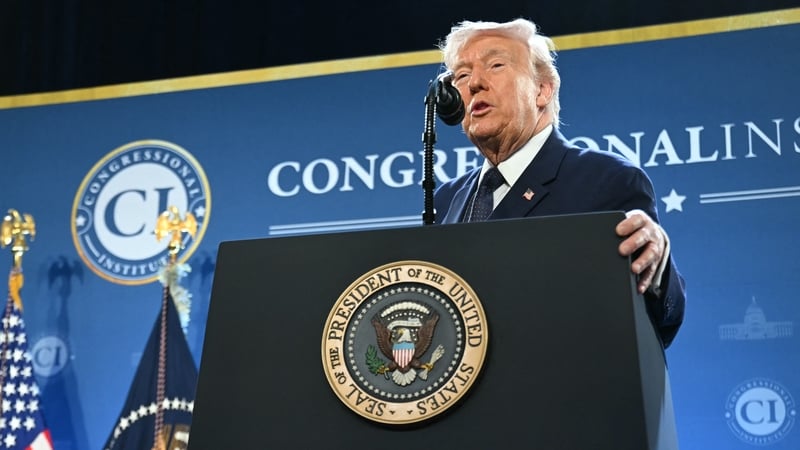 US President Donald Trump speaks during the Republican Members Issues Conference at Trump National Doral in Miami