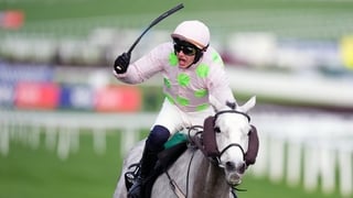 Paul Townend celebrates aboard Lossiemouth after winning the Unibet Champion Hurdle on day one of the 2026 Cheltenham Festival at Cheltenham Racecourse. Picture date: Tuesday March 10, 2026.