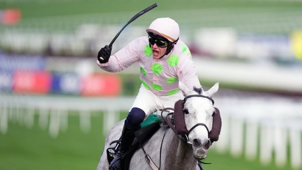 Paul Townend celebrates aboard Lossiemouth after winning the Unibet Champion Hurdle on day one of the 2026 Cheltenham Festival at Cheltenham Racecourse. Picture date: Tuesday March 10, 2026.