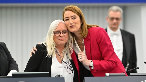 Jackie Fox and Roberta Metsola at the European Parliament 