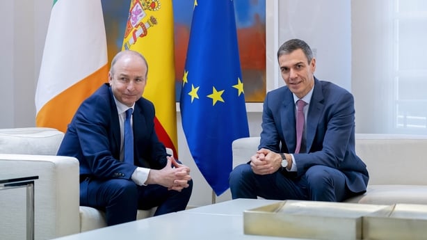 Pedro Sanchez (right), and Micheal Martin (left), during their meeting at the Moncloa complex