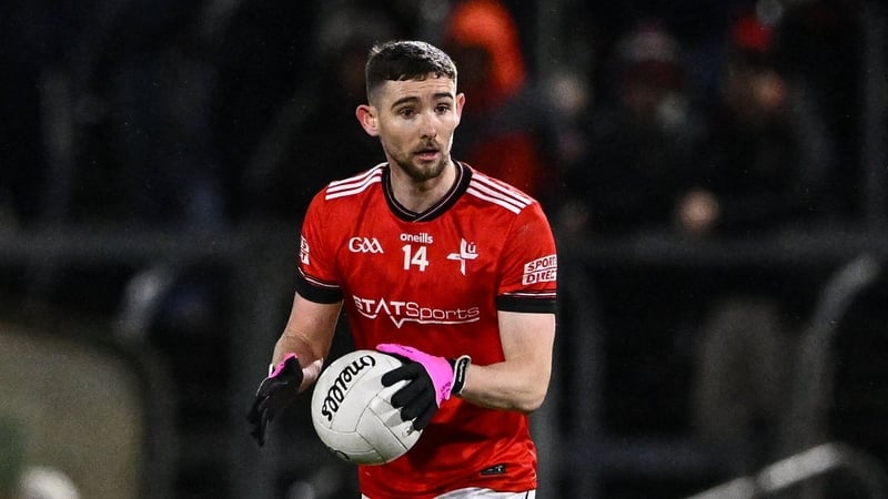 28 February 2026; Ciaran Downey of Louth during the Allianz Football League Division 2 match between Cavan and Louth at Kingspan Breffni in Cavan. Photo by Ben McShane/Sportsfile