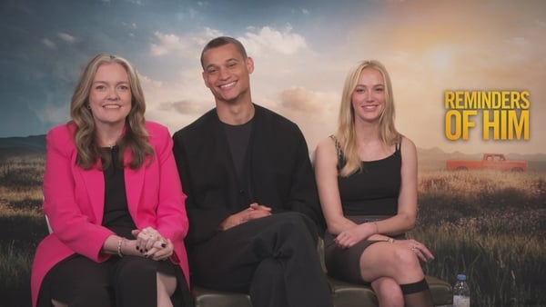 (L-R) Colleen Hoover, Tyriq Withers, and Maika Monroe discuss Reminders of Him with RTÉ Entertainment
