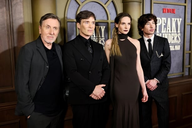 NEW YORK, NEW YORK - MARCH 10: (L-R) Tim Roth, Cillian Murphy, Rebecca Ferguson and Barry Keoghan attend Netflix's "Peaky Blinders: The Immortal Man" New York Premiere at DGA Theater on March 10, 2026 in New York City. (Photo by Theo Wargo/Getty Images)