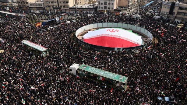Iranians attend the funerals of Iran's Revolutionary Guards Corps